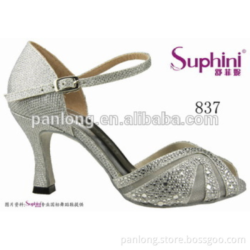 silver sparkle crystal ladies latin dance shoes produced by Suphini